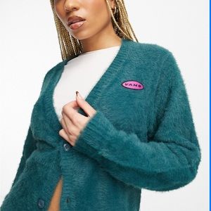 VANS Knost La Curren fuzzy emerald green oversized cardigan sweater